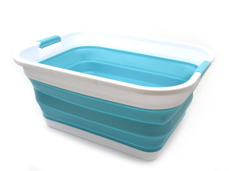 SAMMART 41L (10.8 gallon) Collapsible Plastic Laundry Basket-Foldable Pop Up Storage Container/Organizer-Portable Washing Tub-Space Saving, Water capacity: 32L (8.4 gallon) (Rectangular, Bright Blue) - Image 4